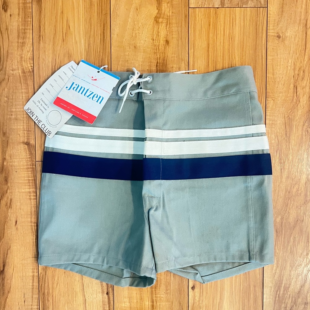 Vintage Jantzen size 16 swim suit. Pewter w/ cream and navy stripes. With tags.